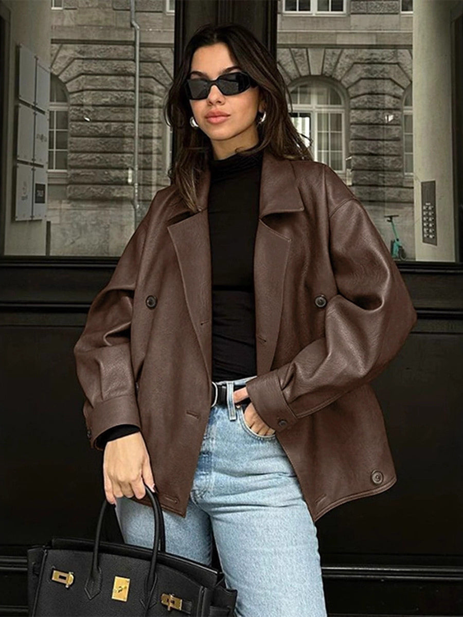 Faux Leather Relaxed Fit Retro Jacket For Women 2026