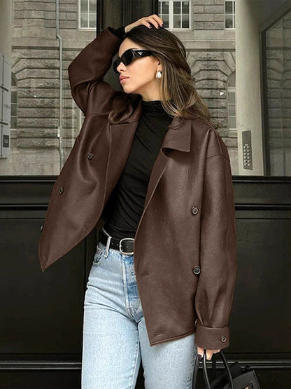 Faux Leather Relaxed Fit Retro Jacket For Women 2026