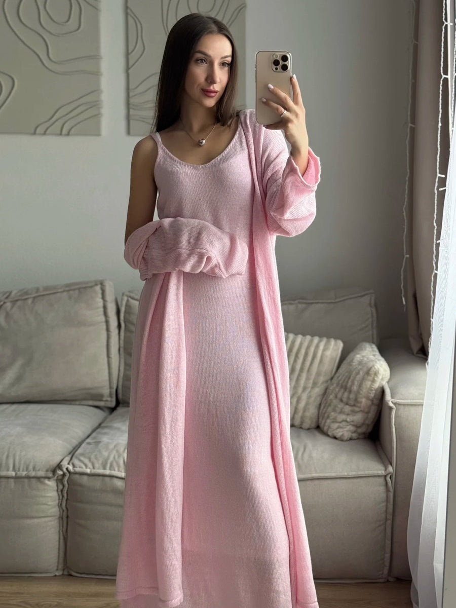 Knit 3-piece Co-ord Set Maxi Dress And Long Cardigan And Slip Dress For Women 2026