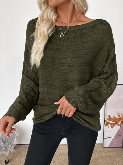 Off Shoulder Loose Fit Long Sleeve Knitted Sweater Top For Women 2026