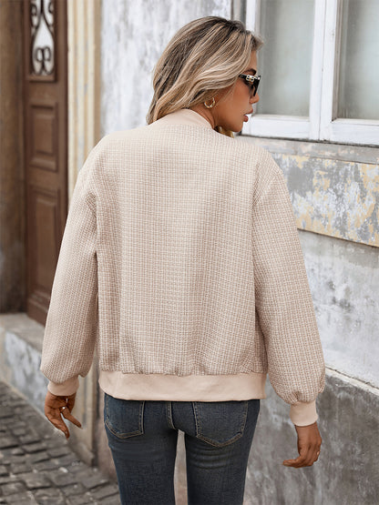 Tweed Bomber Jacket Casual Outwear For Women 2026