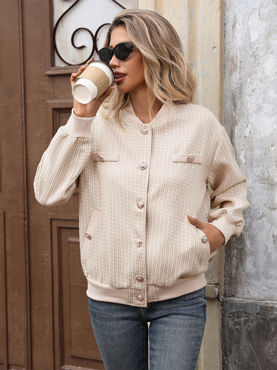 Tweed Bomber Jacket Casual Outwear For Women 2026