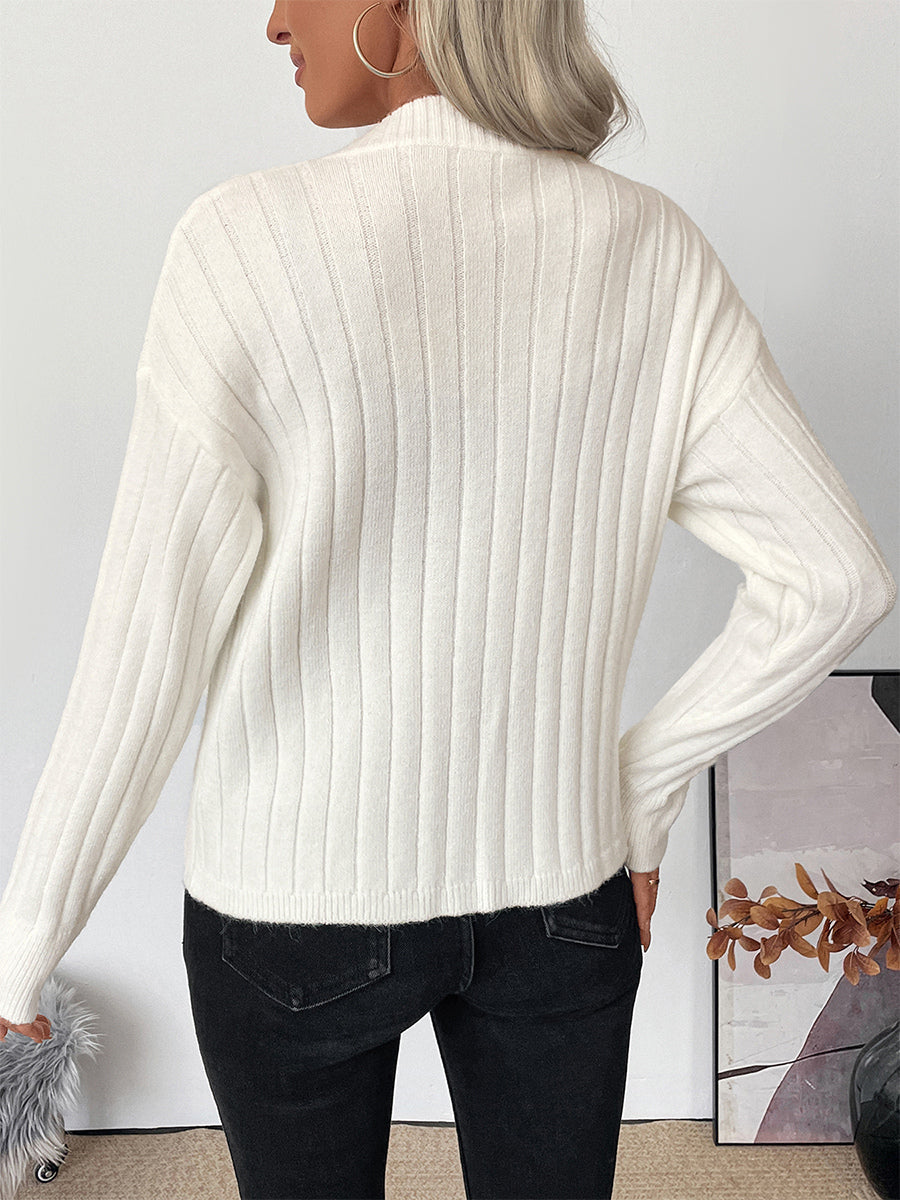 Heart Button Ribbed Knit Cardigan Round Neck Long Sleeve Top For Women 2026