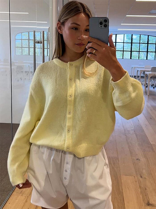 Knitted Cardigan Sweater With Drop Shoulder And Long Sleeve For Women 2026