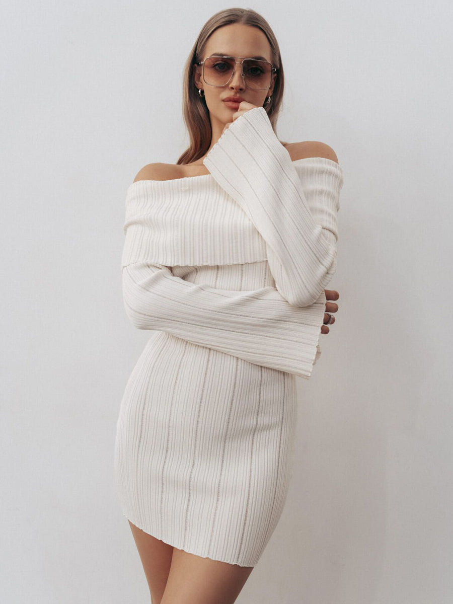 Ribbed Knit Off Shoulder Bodycon Mini Dress For Women 2026