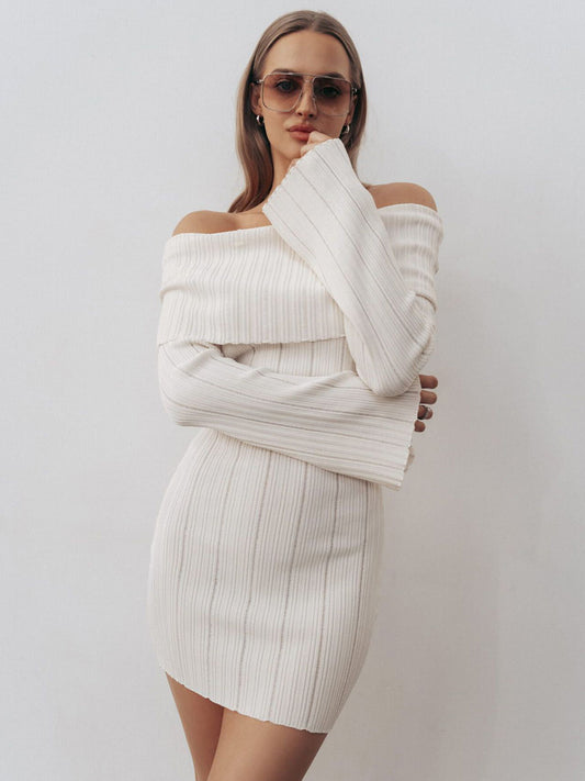 Ribbed Knit Off Shoulder Bodycon Mini Dress For Women 2026