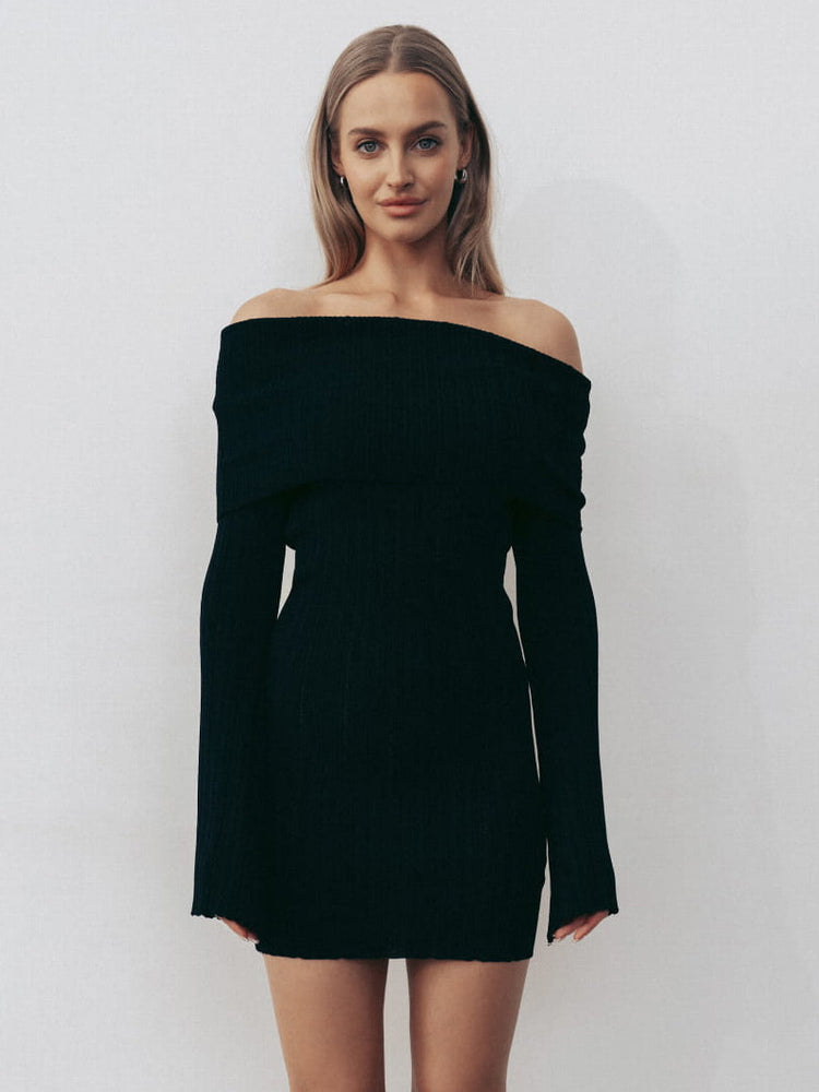 Ribbed Knit Off Shoulder Bodycon Mini Dress For Women 2026
