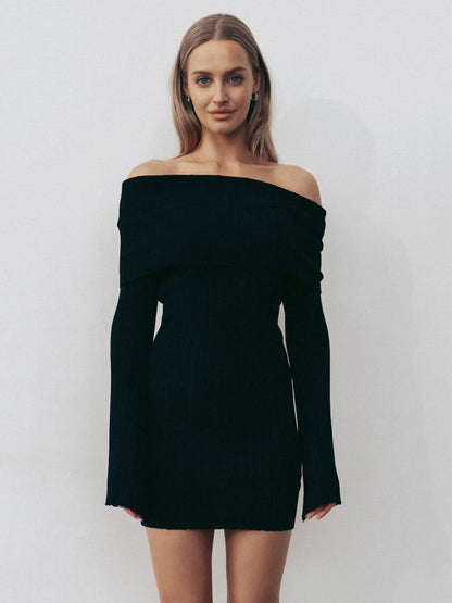 Ribbed Knit Off Shoulder Bodycon Mini Dress For Women 2026