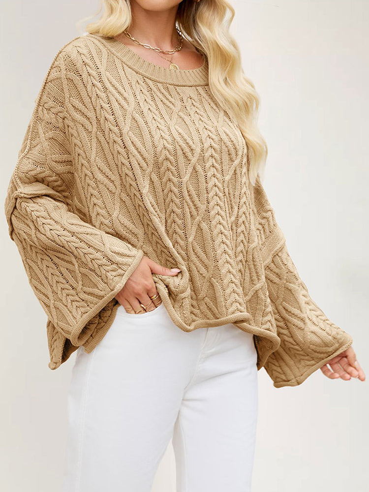 Oversized Cable Knit Drop Shoulder Sweater For Women 2026