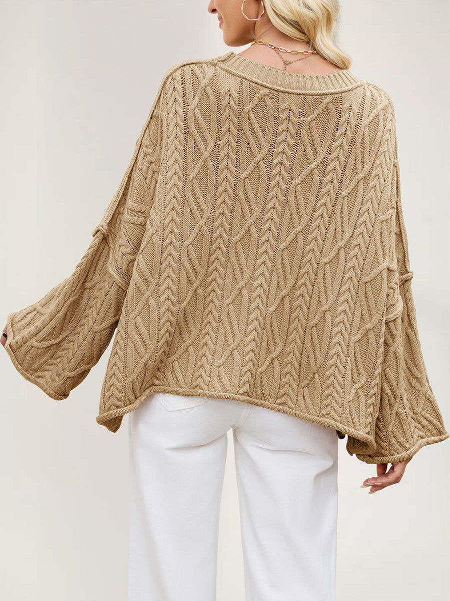 Oversized Cable Knit Drop Shoulder Sweater For Women 2026
