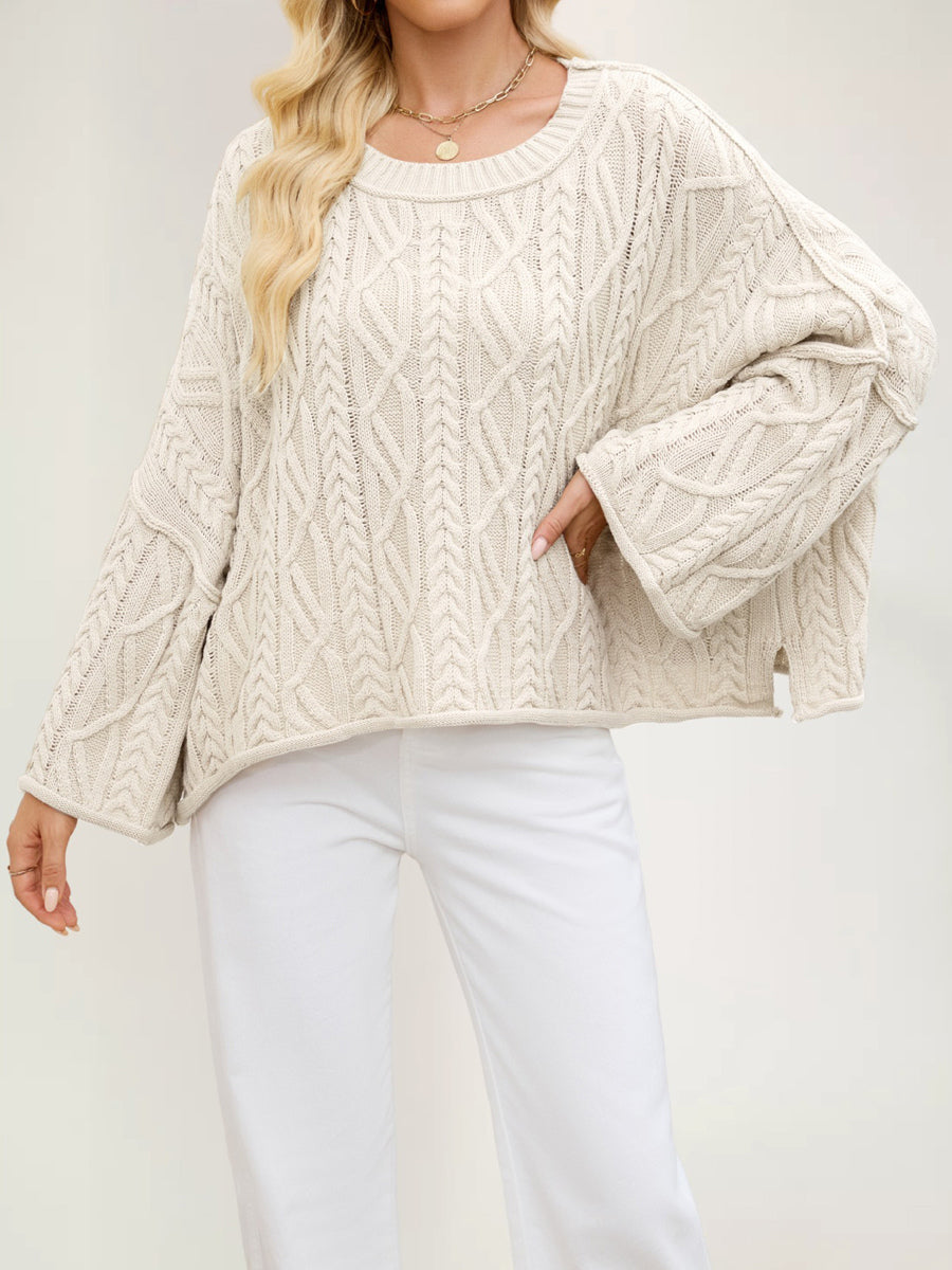 Oversized Cable Knit Drop Shoulder Sweater For Women 2026