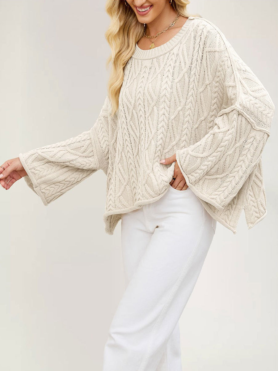 Oversized Cable Knit Drop Shoulder Sweater For Women 2026