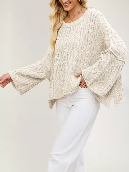 Oversized Cable Knit Drop Shoulder Sweater For Women 2026