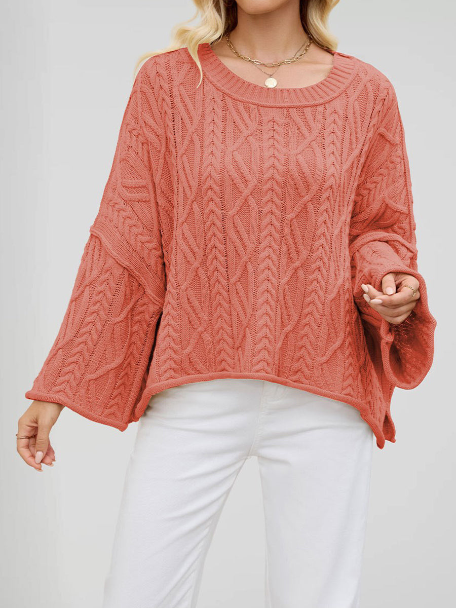 Oversized Cable Knit Drop Shoulder Sweater For Women 2026