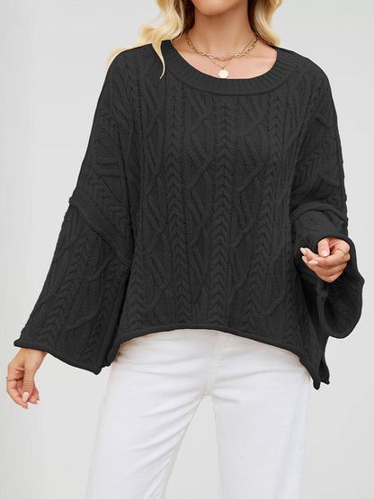 Oversized Cable Knit Drop Shoulder Sweater For Women 2026