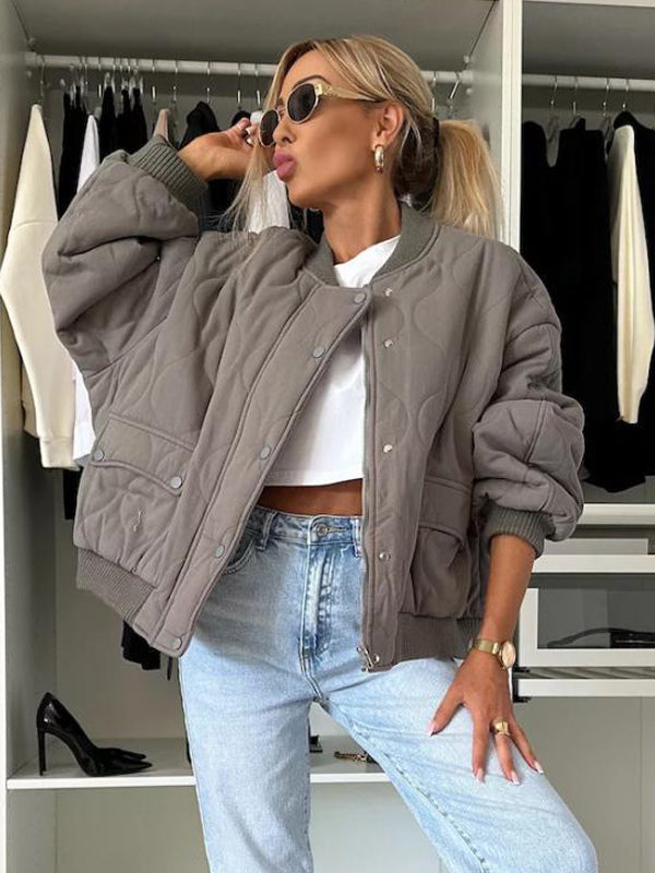 Oversized Black Quilted Bomber Jacket Padded Streetwear Coat For Women 2026