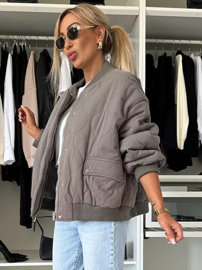 Oversized Black Quilted Bomber Jacket Padded Streetwear Coat For Women 2026