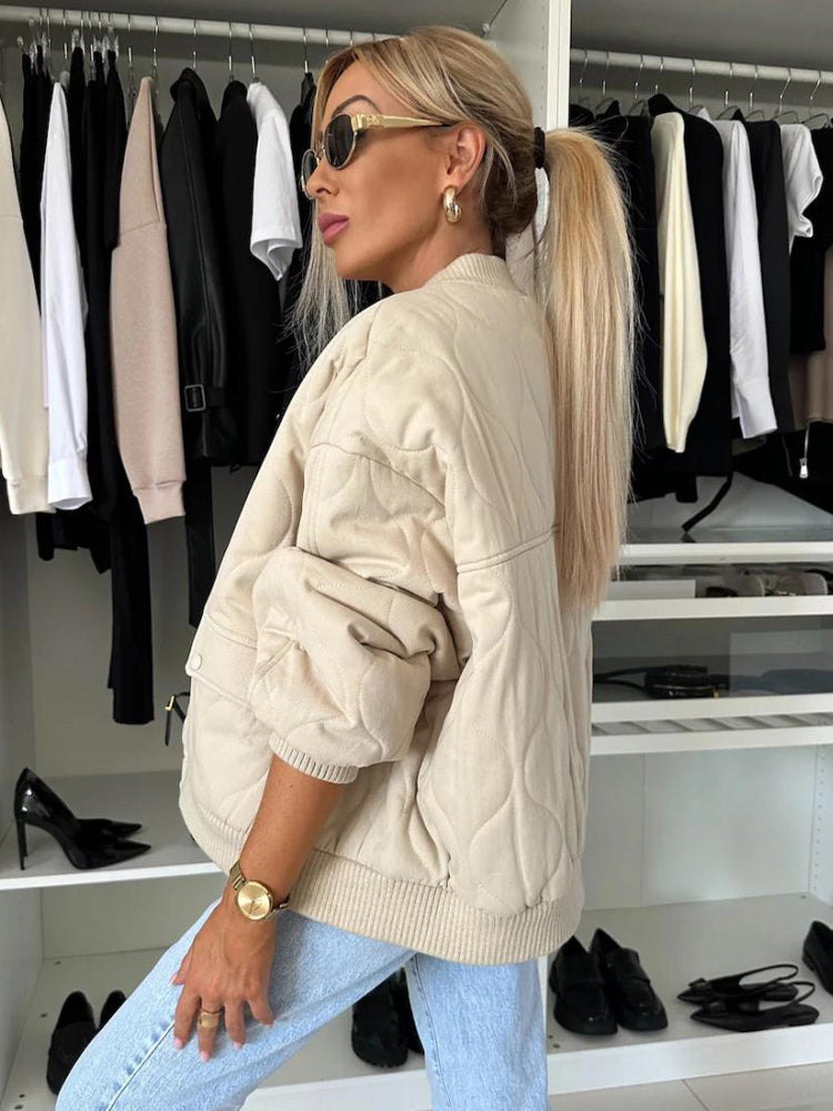 Oversized Black Quilted Bomber Jacket Padded Streetwear Coat For Women 2026
