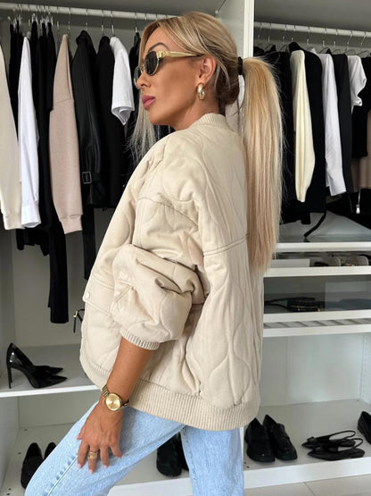 Oversized Black Quilted Bomber Jacket Padded Streetwear Coat For Women 2026