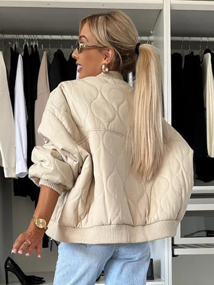 Oversized Black Quilted Bomber Jacket Padded Streetwear Coat For Women 2026