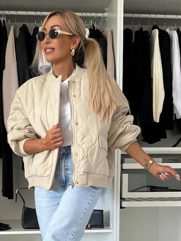 Oversized Black Quilted Bomber Jacket Padded Streetwear Coat For Women 2026