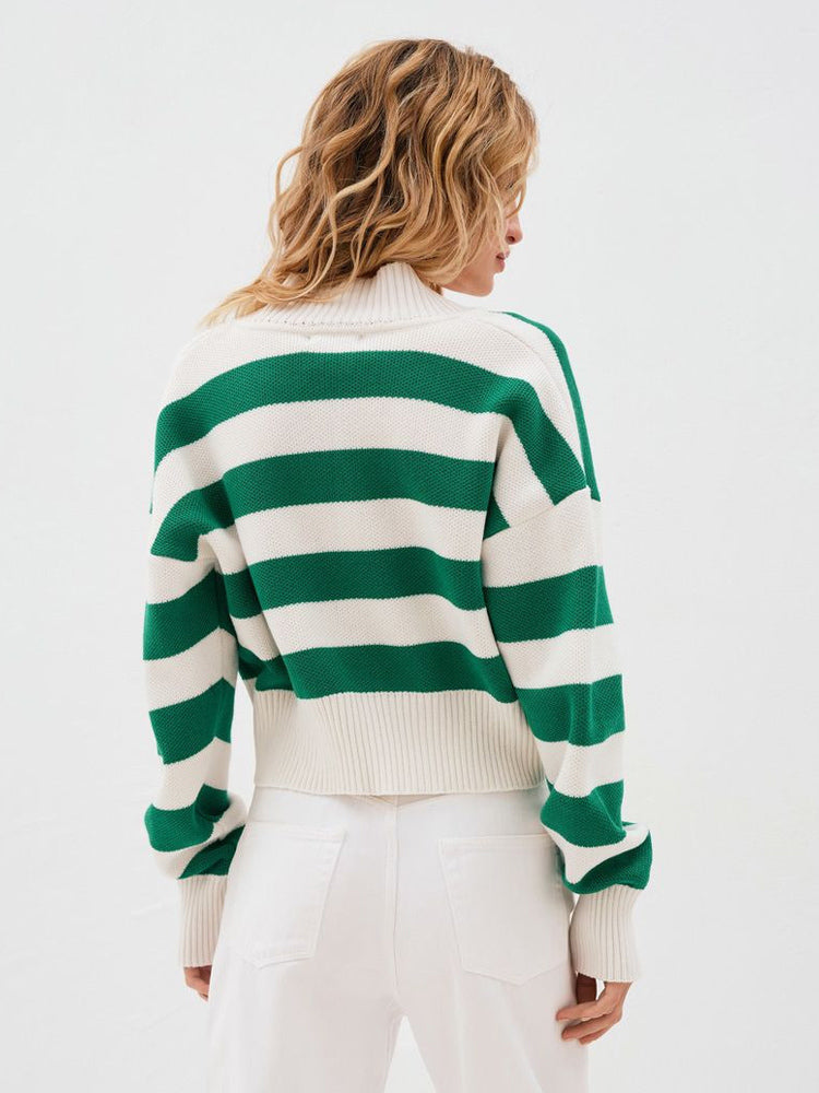 Striped V-Neck Crop Cardigan Knit Button Up Sweater For Women 2026