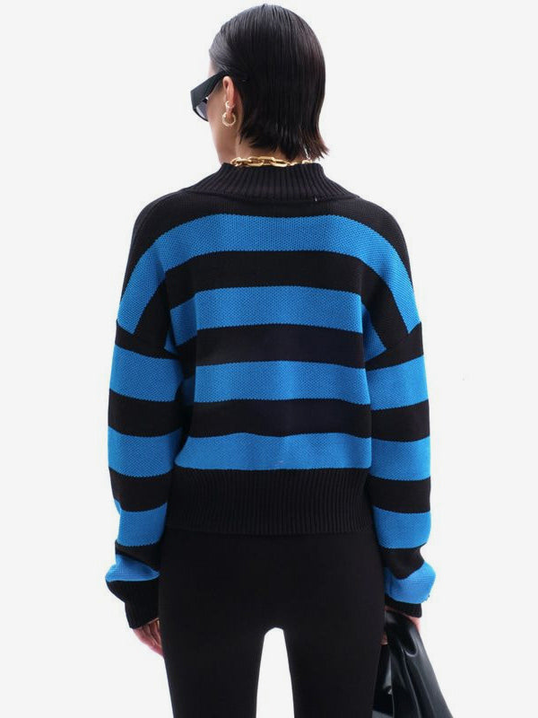 Striped V-Neck Crop Cardigan Knit Button Up Sweater For Women 2026