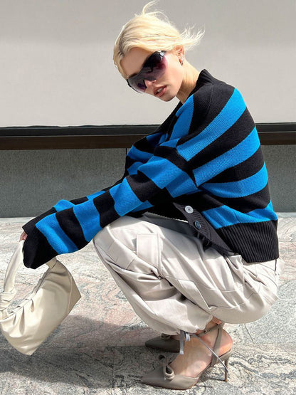 Striped V-Neck Crop Cardigan Knit Button Up Sweater For Women 2026