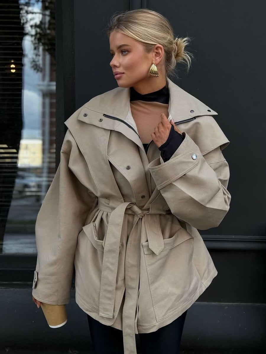 Belted Safari Jacket Khaki Coat For Women 2026