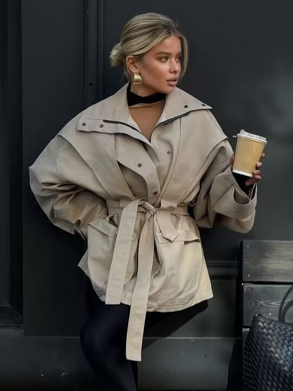 Belted Safari Jacket Khaki Coat For Women 2026