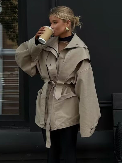 Belted Safari Jacket Khaki Coat For Women 2026