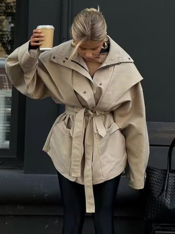 Belted Safari Jacket Khaki Coat For Women 2026