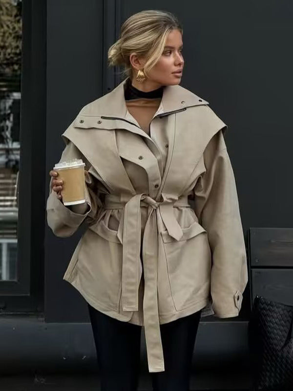 Belted Safari Jacket Khaki Coat For Women 2026