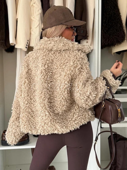 Teddy Fleece Jacket Curly Faux Fur Button Up Coat For Women 2026