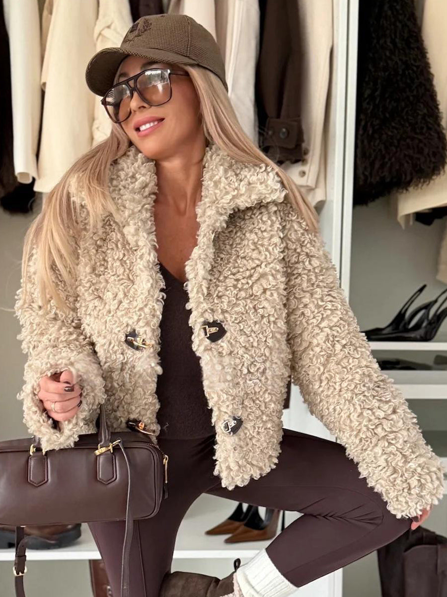 Teddy Fleece Jacket Curly Faux Fur Button Up Coat For Women 2026