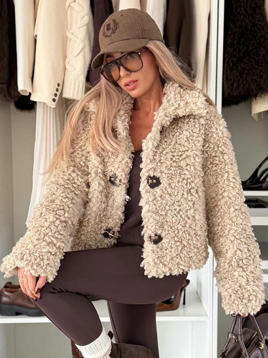 Teddy Fleece Jacket Curly Faux Fur Button Up Coat For Women 2026