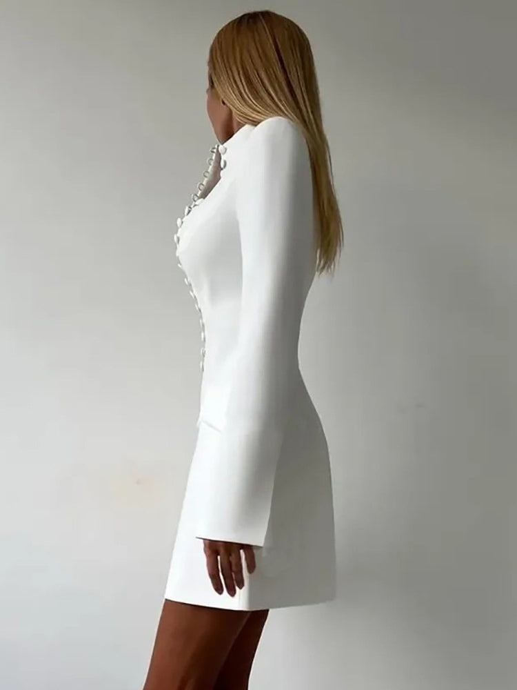 Modern Structured Button Up Slim Blazer Mini Dress For Women 2026