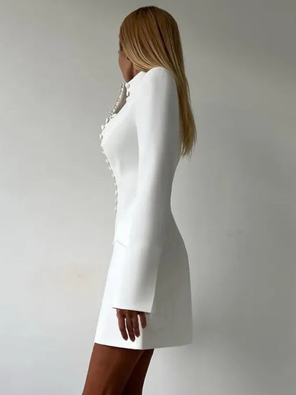 Modern Structured Button Up Slim Blazer Mini Dress For Women 2026