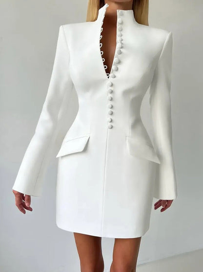 Modern Structured Button Up Slim Blazer Mini Dress For Women 2026