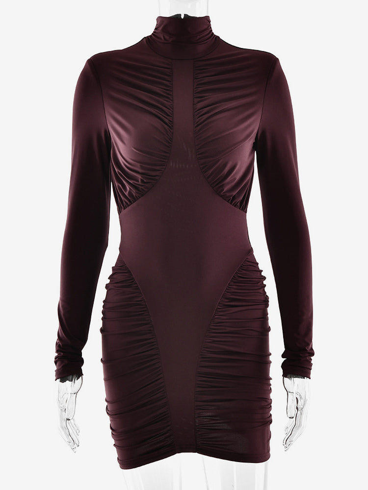 Modern High Neck Ruched Bodycon Backless Mini Dress For Women 2026