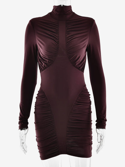 Modern High Neck Ruched Bodycon Backless Mini Dress For Women 2026