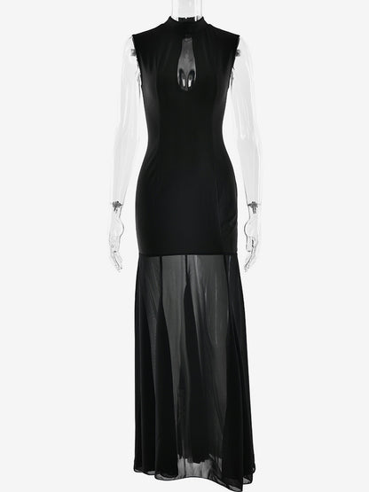 Elegant Keyhole Cutout High Neck Mermaid Maxi Dress For Women 2026