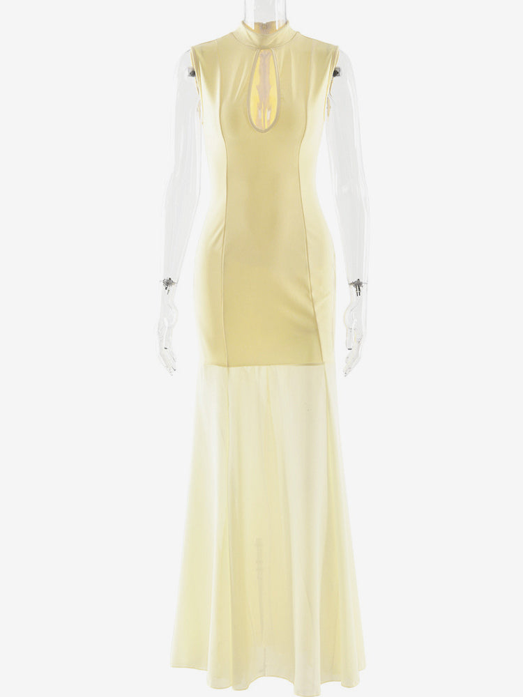 Elegant Keyhole Cutout High Neck Mermaid Maxi Dress For Women 2026