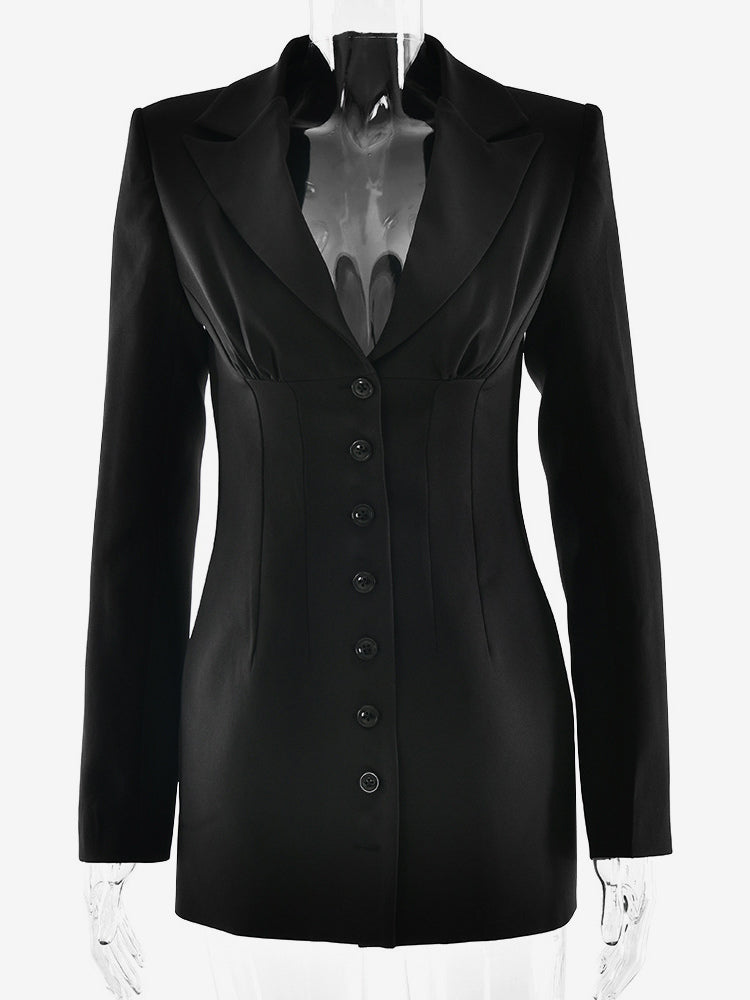 Modern Blazer Padded Shoulder Ruched Bodycon Mini Dress For Women 2026