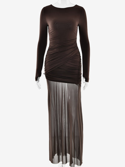 Backless Cutout Ruched Side Slit Sheer Maxi Evening Dress For Women 2026