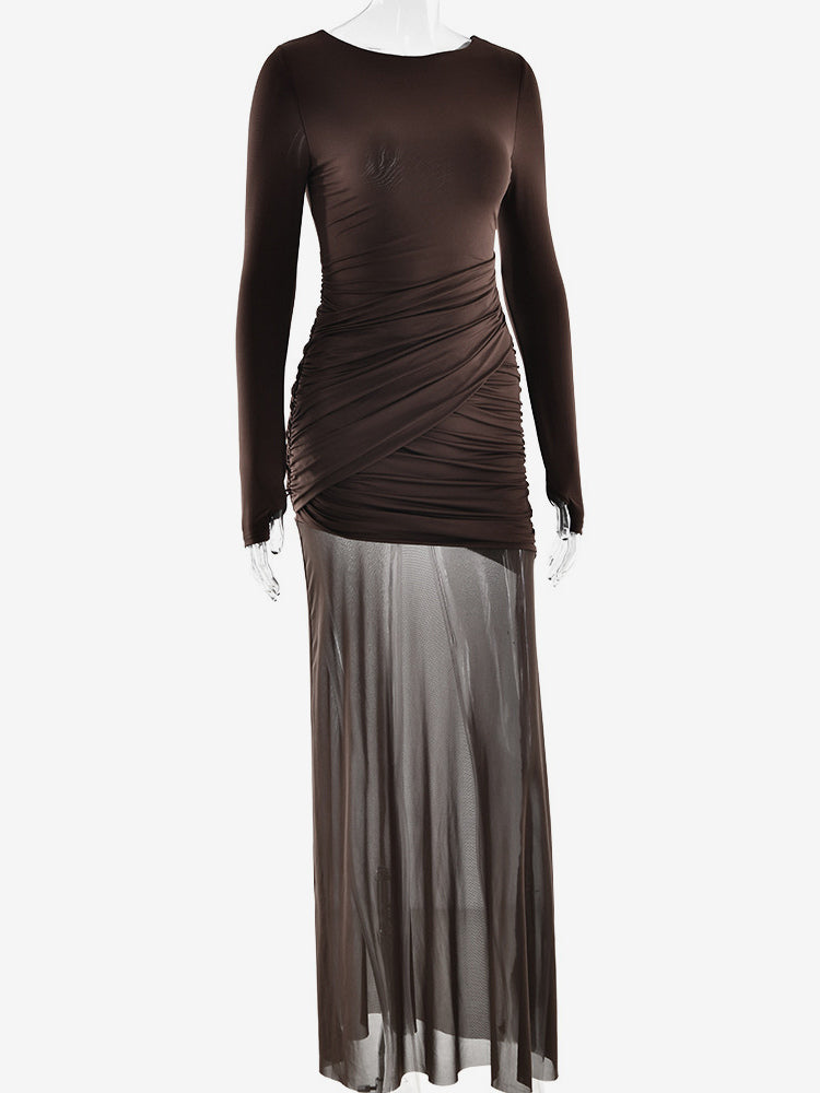Backless Cutout Ruched Side Slit Sheer Maxi Evening Dress For Women 2026