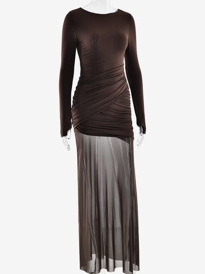 Backless Cutout Ruched Side Slit Sheer Maxi Evening Dress For Women 2026