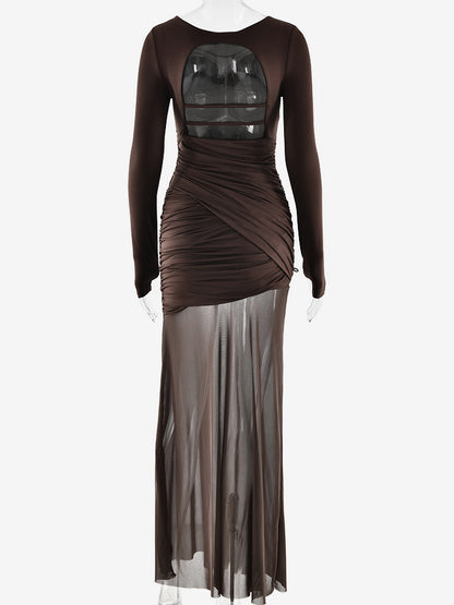 Backless Cutout Ruched Side Slit Sheer Maxi Evening Dress For Women 2026
