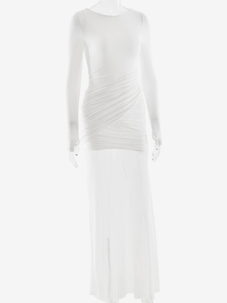 Backless Cutout Ruched Side Slit Sheer Maxi Evening Dress For Women 2026