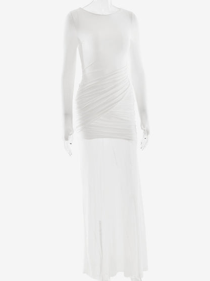 Backless Cutout Ruched Side Slit Sheer Maxi Evening Dress For Women 2026